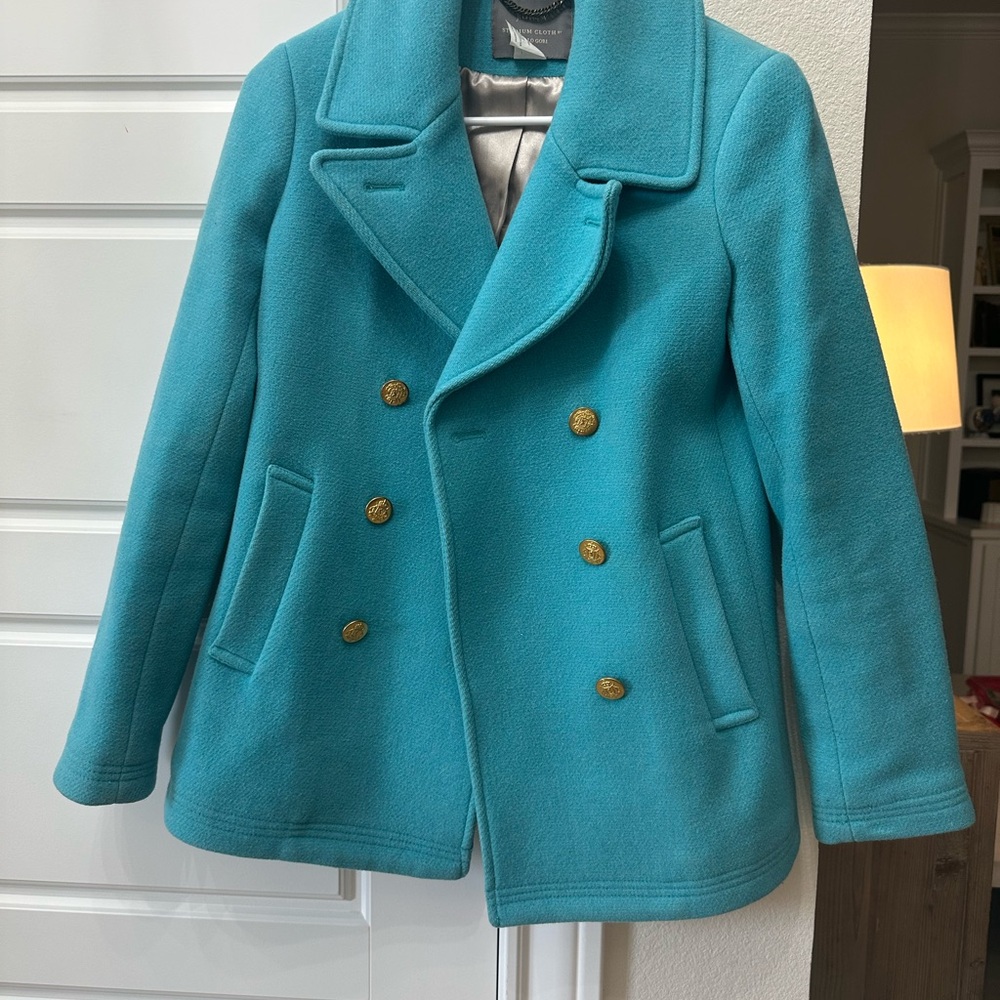 J. Crew Blue Peacoat with Notched Lapels and Structured Shoulders